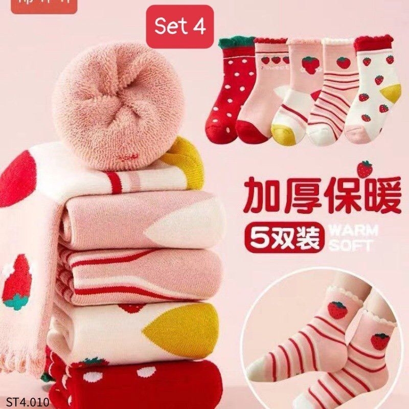 Set 5 đôi Tất xù dày cao cổ  siêu ấm cho bé Trai và bé gái