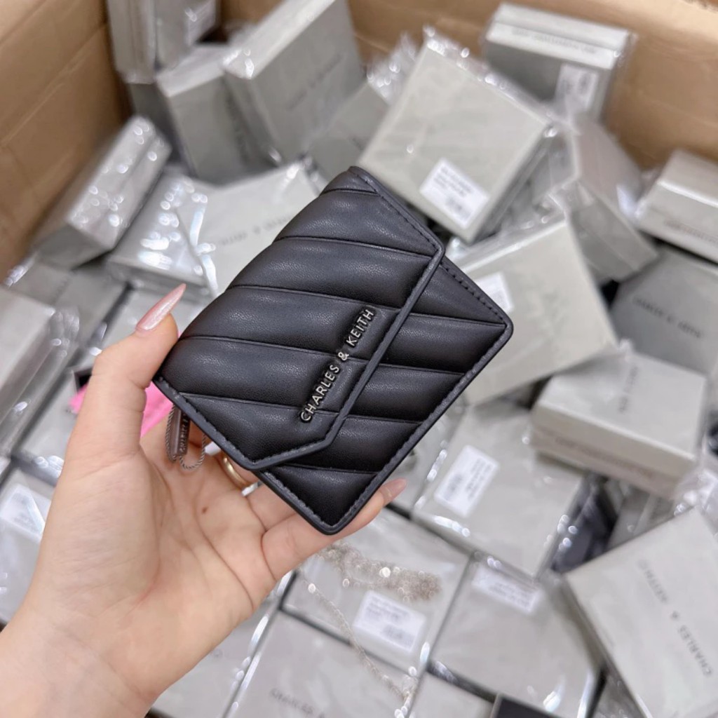 Ví ngắn CN.K nắp chéo size mini kèm dây đeo chéo da mịn 004