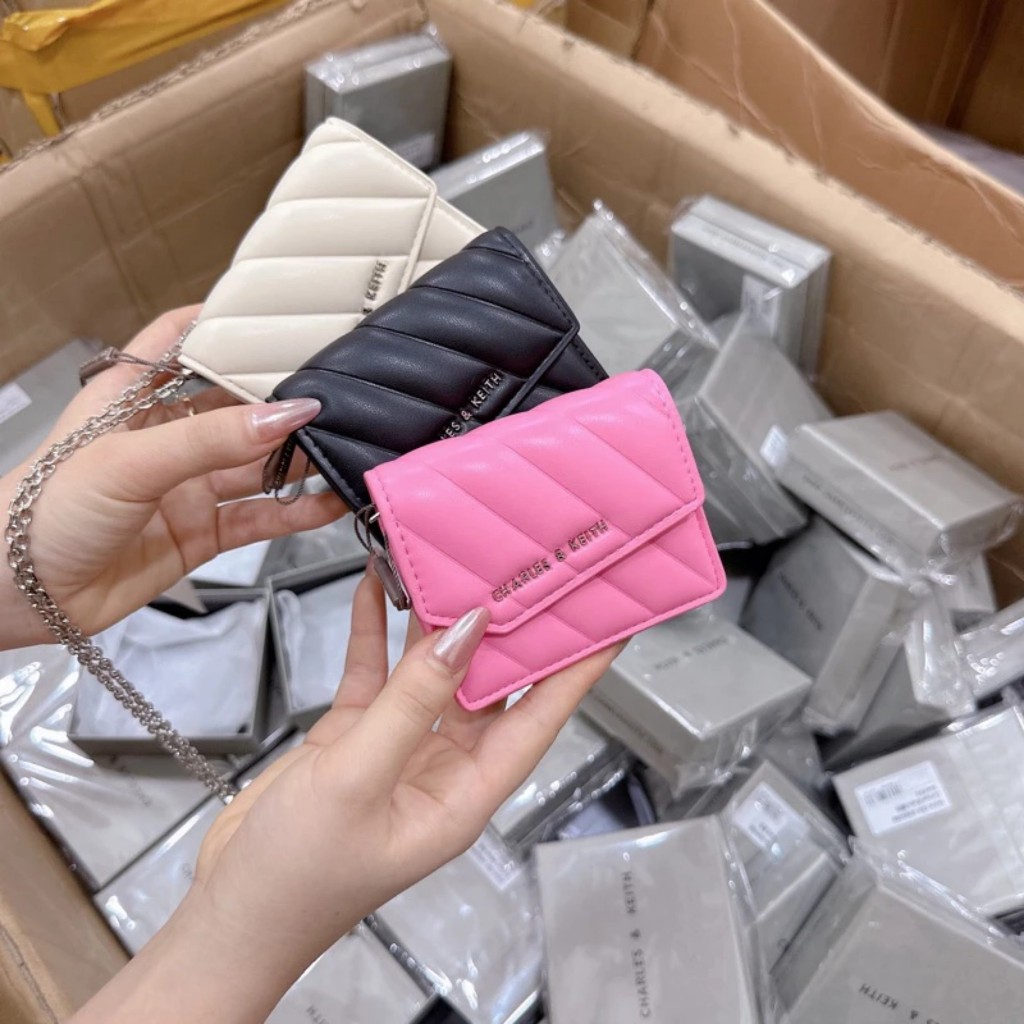 Ví ngắn CN.K nắp chéo size mini kèm dây đeo chéo da mịn 004