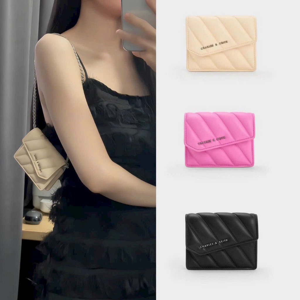 Ví ngắn CN.K nắp chéo size mini kèm dây đeo chéo da mịn 004