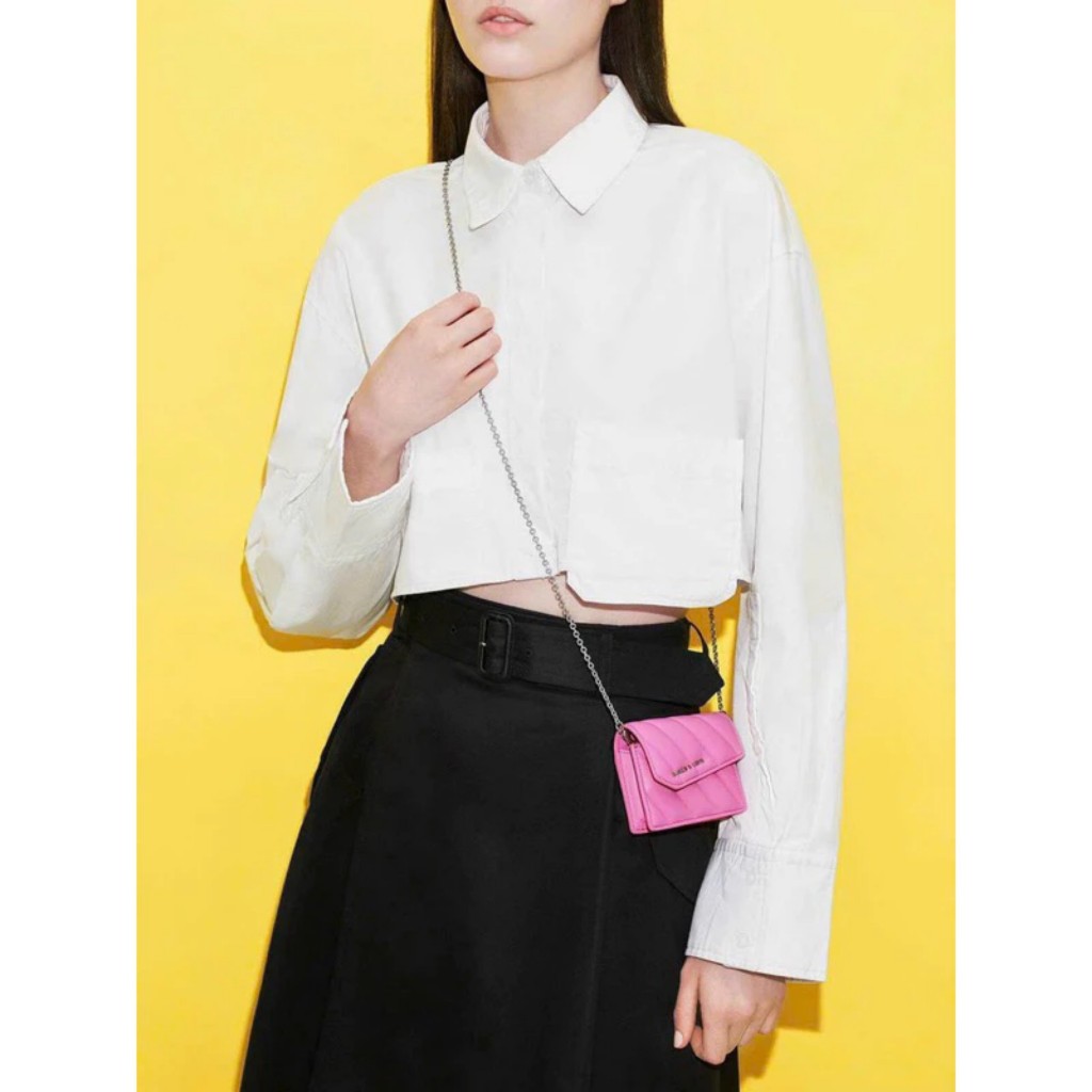 Ví ngắn CN.K nắp chéo size mini kèm dây đeo chéo da mịn 004