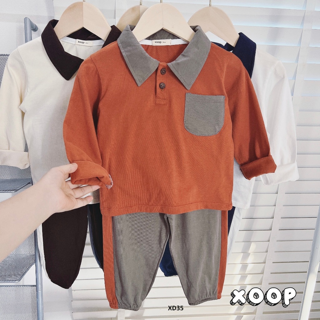 Bộ dài tay XOOP cổ đức cotton 100% có túi áo,quần kiểu cho bé (10-22kg) XD35,Đồ bộ thời trang quần áo Shop Phúc Yến