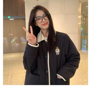 Áo Khoác Gấu Bear Phao Chần Cổ May Viền Áo Phao Nhẹ Mùa Đông Cho Nữ Đơn Giản Kiểu Nhật