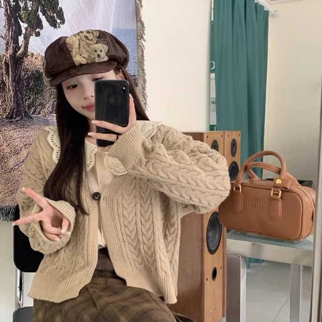 Áo cardigan khoác nữ ngắn 1 cúc freesize, áo cardigan croptop len thừng