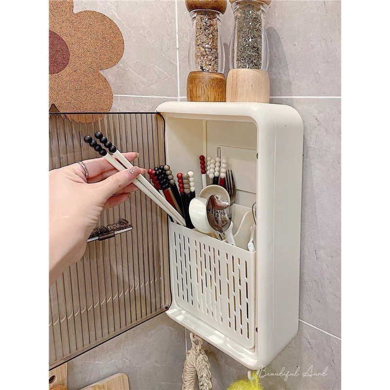 Hộp Đựng Muỗng Đũa Đa Năng Gắn Tường Tiện Dụng Cho Nhà Bếp,thoáng khí ngăn ẩm mốc,