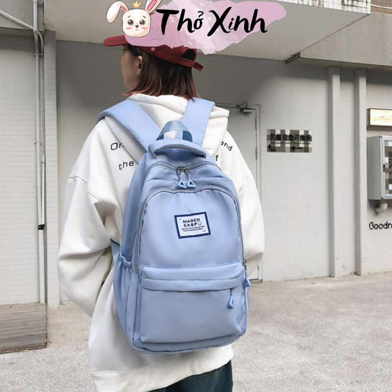 Balo trắng đen nam nữ unisex xinh xắn cute đi học đi chơi phong cách thể thao màu trơn basic đơn giản nhiều ngăn TX24