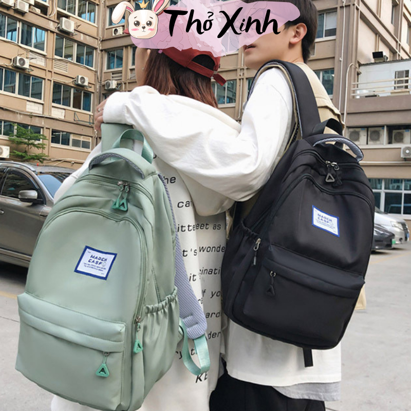Balo trắng đen nam nữ unisex xinh xắn cute đi học đi chơi phong cách thể thao màu trơn basic đơn giản nhiều ngăn TX24