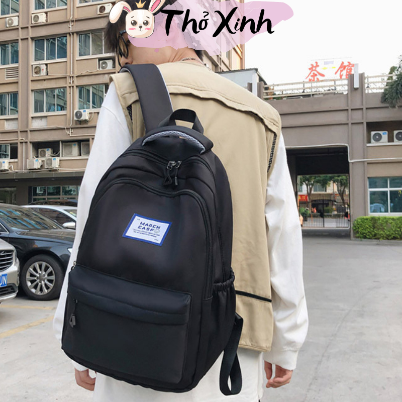 Balo trắng đen nam nữ unisex xinh xắn cute đi học đi chơi phong cách thể thao màu trơn basic đơn giản nhiều ngăn TX24