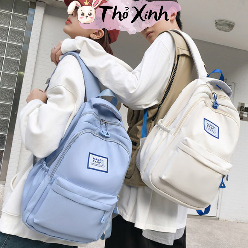 Balo trắng đen nam nữ unisex xinh xắn cute đi học đi chơi phong cách thể thao màu trơn basic đơn giản nhiều ngăn TX24
