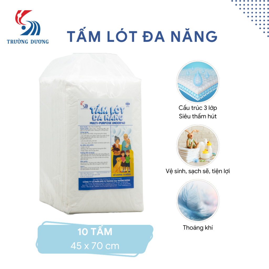 [CHÍNH HÃNG] Miếng Lót Sản Dịch Đa Năng 45x70cm 60x90cm - Túi 10 tấm - Tấm Lót Cho Sản Khoa, Người Già, Vệ Sinh Chó Mèo