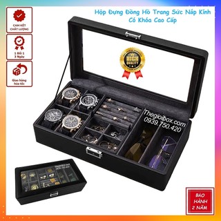 Hộp Đựng Đồng Hồ, Trang Sức, Mắt Kính 1 Tầng Có Khóa - Hôp Đựng Trang Sức Nhiều Ngăn Nắp Kính Chống Bụi Cao Cấp