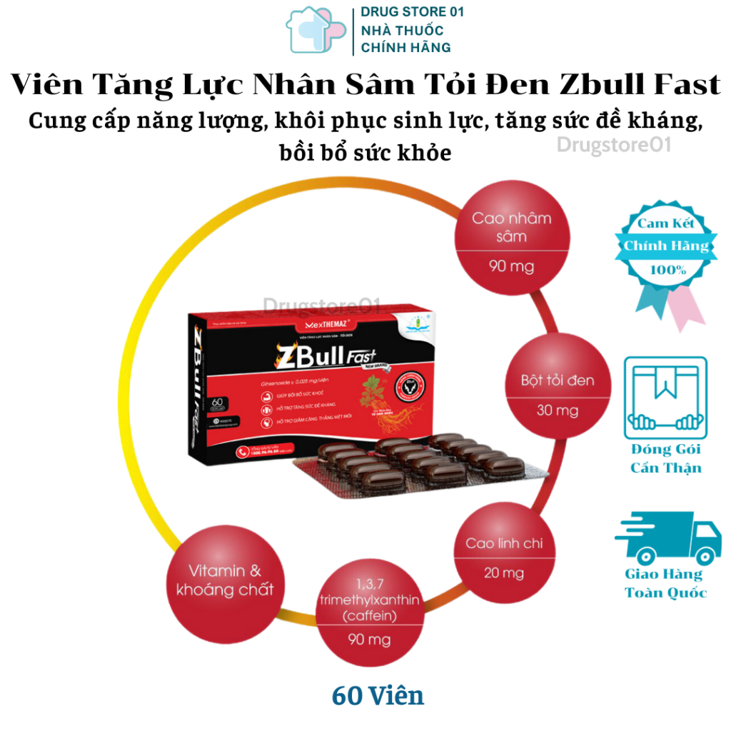Viên Tăng Lực Nhân Sâm Tỏi Đen ZBULL Fast 60 Viên