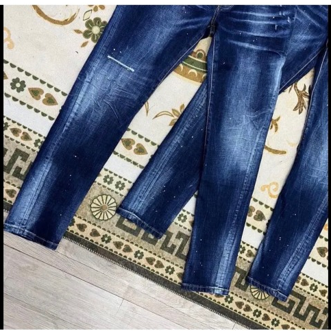 Quần Jean Nam DSQ Xanh Đậm Rách Gối Nhăn 3D Form Slimfit Cực Chuẩn Quần Bò Nam Siêu Hot