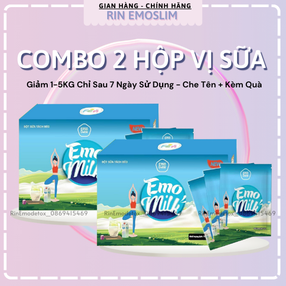 COMBO 2 HỘP GIẢM CÂN DETOX EMOSLIM VỊ SỮA TÁCH BÉO SIÊU NGON, BESTSELLER