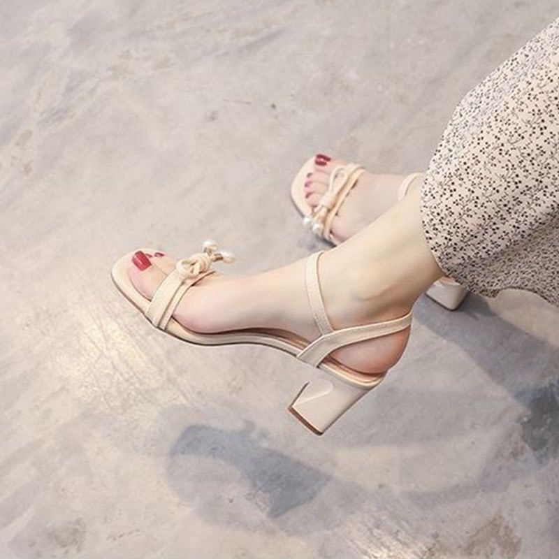 Giày sandal cao gót nữ FOXY quai ngang gắn nơ gót vuông 7cm - FOX105