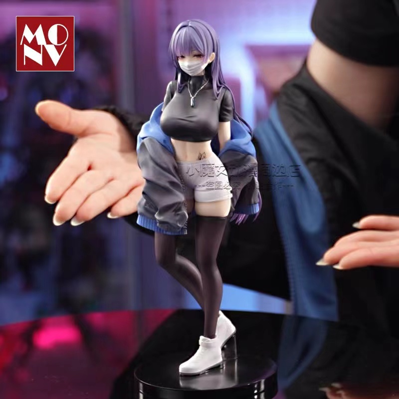 ☊♂∏Yuna Mặt nạ Hình Cô gái Lụa đen Tóc dài Anime Hai chiều Mô hình búp bê Máy tính để bàn Ốp lưng Vật trang trí Quà tặng