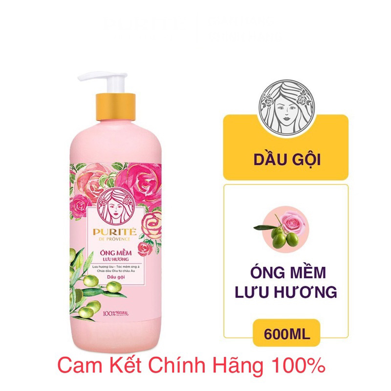 DẦU GỘI PURITE CHẮC KHOẺ /ÓNG MỀM LƯU HƯƠNG HOA HỒNG và ÔLIU 600ml
