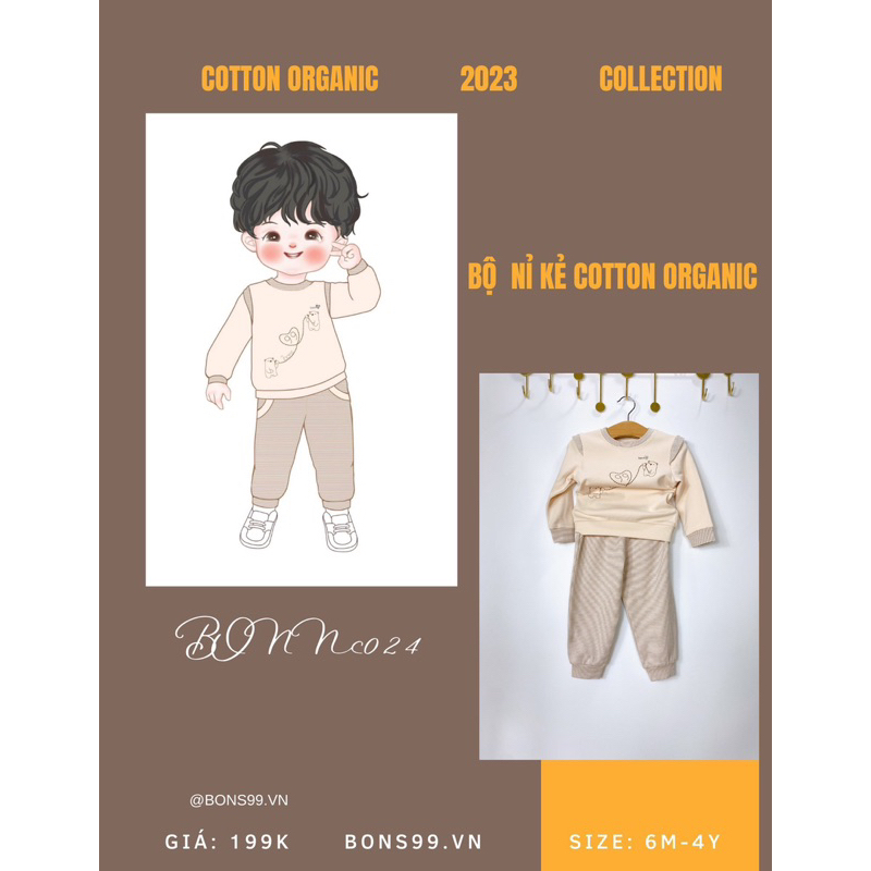 Bộ Bons dài tay Cotton Organic cho bé trai bé gái