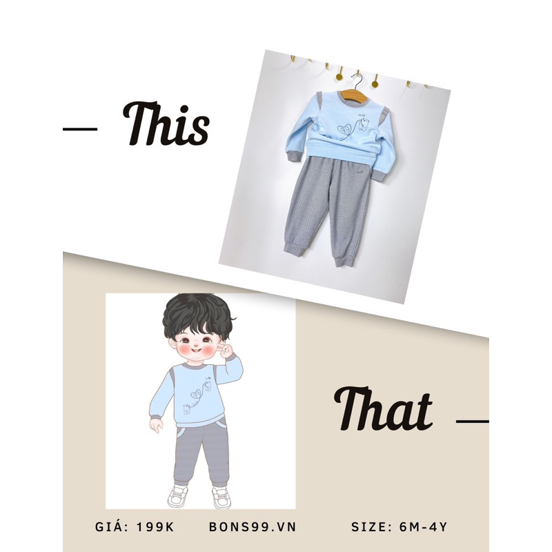 Bộ Bons dài tay Cotton Organic cho bé trai bé gái
