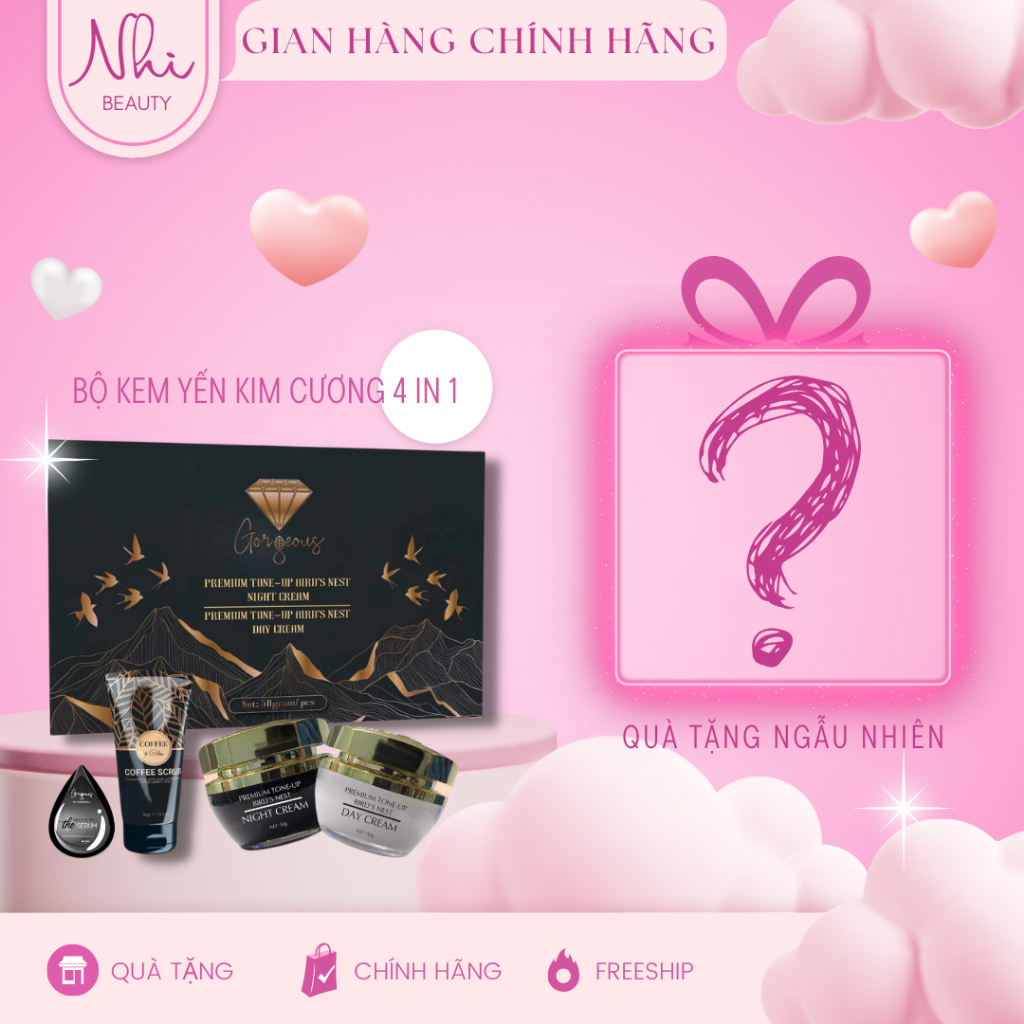 Bộ kem tổ yến kim cương dưỡng trắng da ngày đêm MÚI XÙ GORGEOUS chính hãng