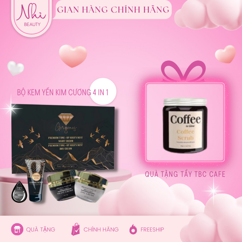 Bộ kem tổ yến kim cương dưỡng trắng da ngày đêm MÚI XÙ GORGEOUS chính hãng