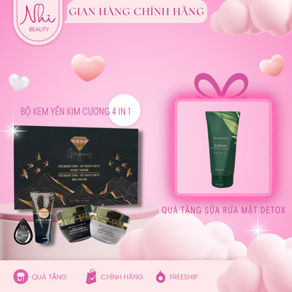 Bộ kem tổ yến kim cương dưỡng trắng da ngày đêm MÚI XÙ GORGEOUS chính hãng