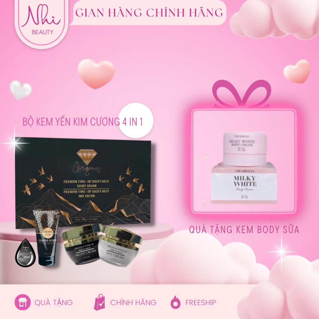 Bộ kem tổ yến kim cương dưỡng trắng da ngày đêm MÚI XÙ GORGEOUS chính hãng