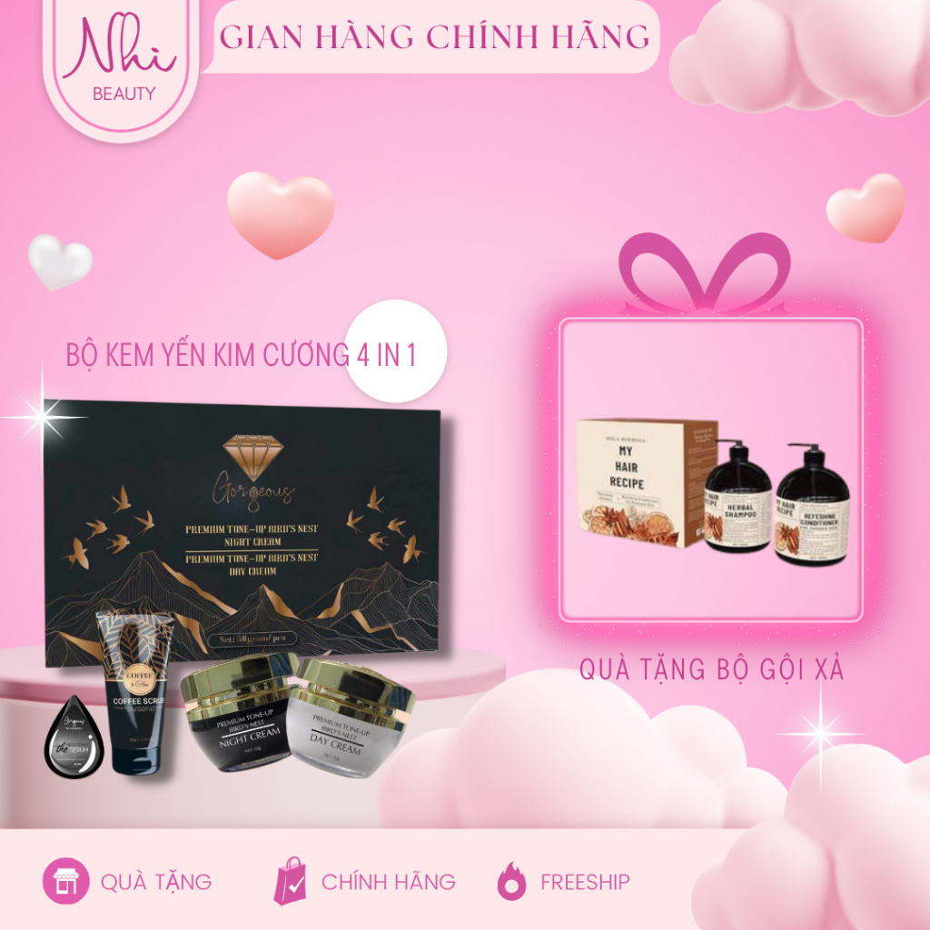 Bộ kem tổ yến kim cương dưỡng trắng da ngày đêm MÚI XÙ GORGEOUS chính hãng
