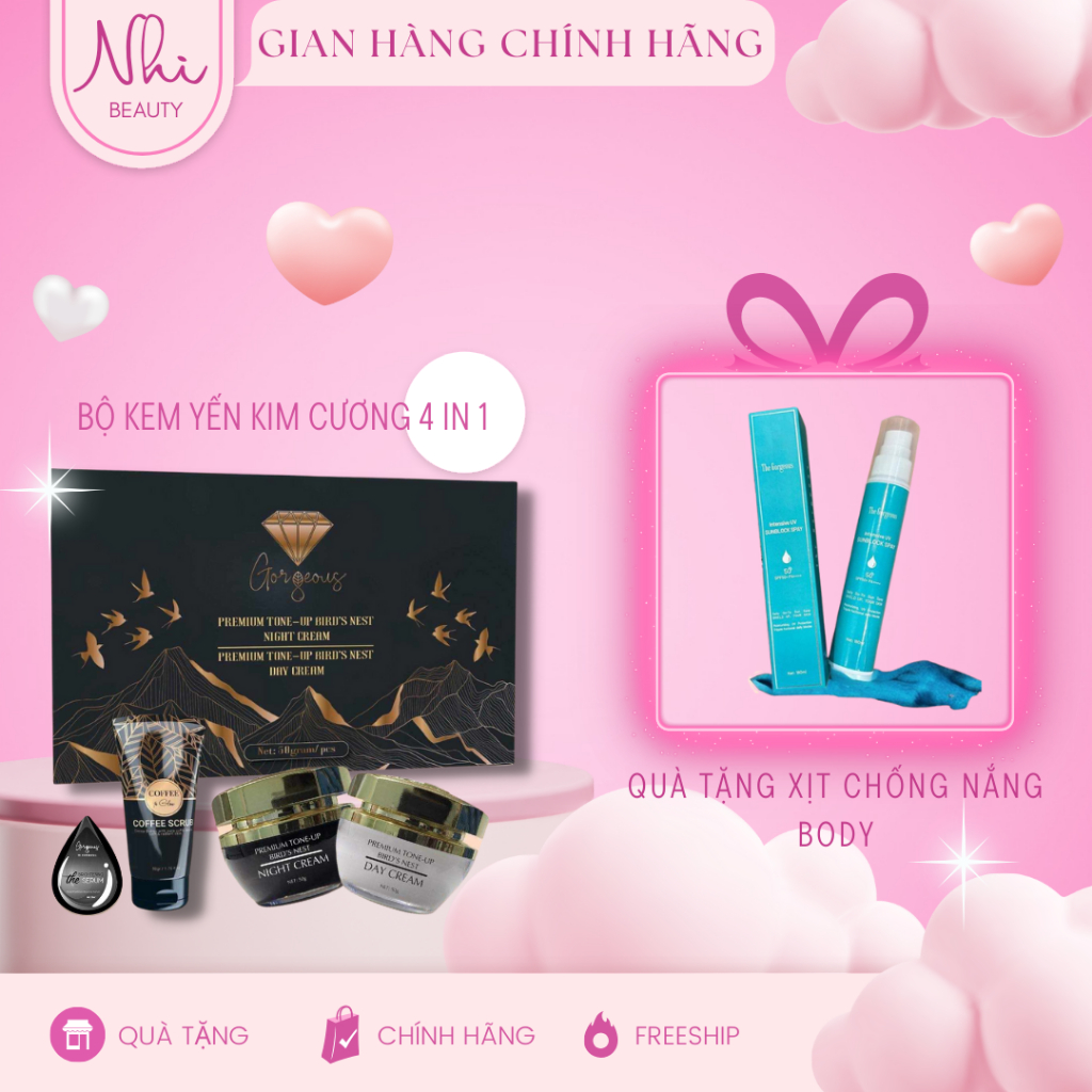 Bộ kem tổ yến kim cương dưỡng trắng da ngày đêm MÚI XÙ GORGEOUS chính hãng