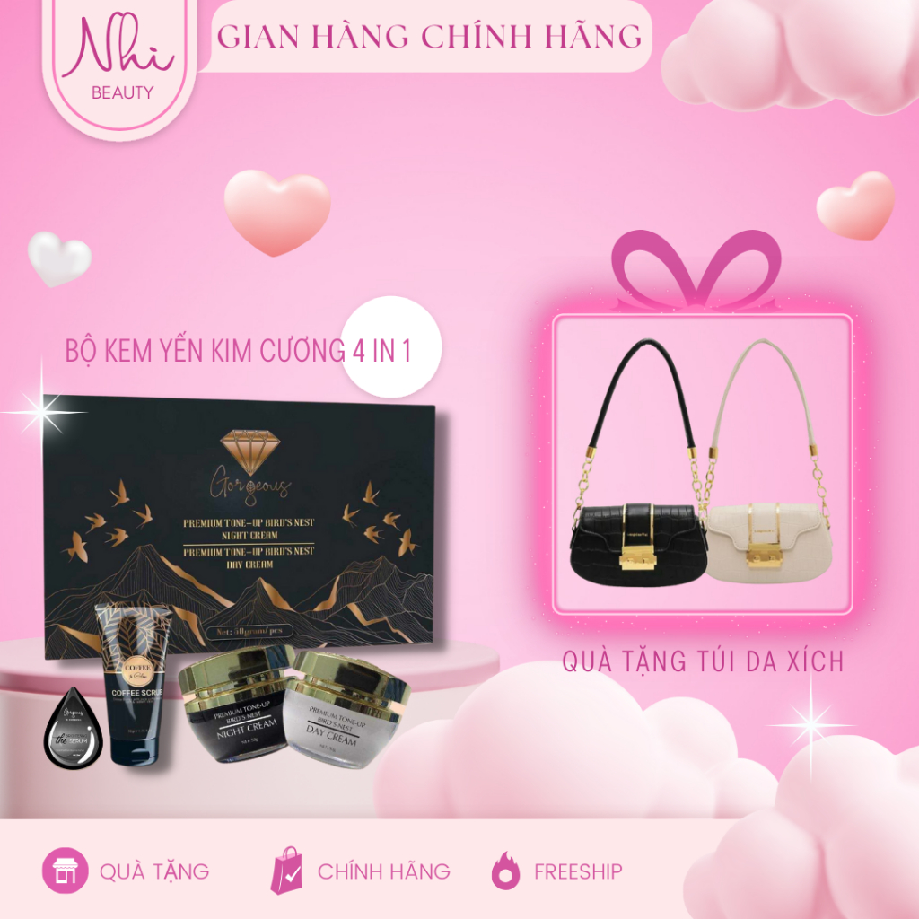 Bộ kem tổ yến kim cương dưỡng trắng da ngày đêm MÚI XÙ GORGEOUS chính hãng