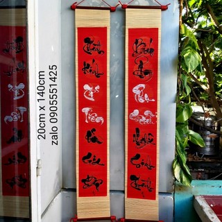 Câu đối bàn thờ gia tiên kích thước 20cm x 130cm,. Câu đối tết