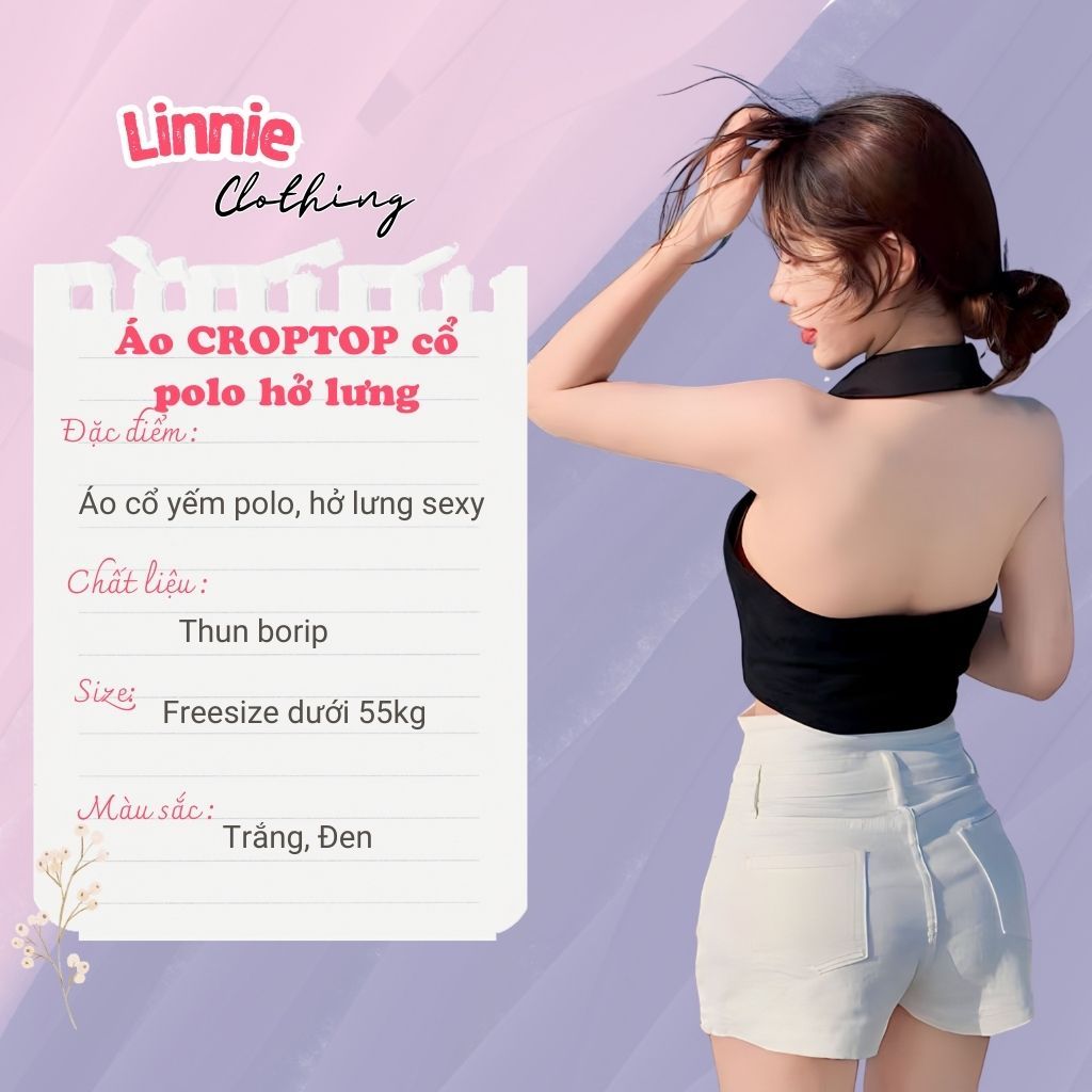 Áo Yếm Hở Lưng Linnie - Áo Croptop Cổ Polo Siêu Xinh Chất Thun Mềm Mịn