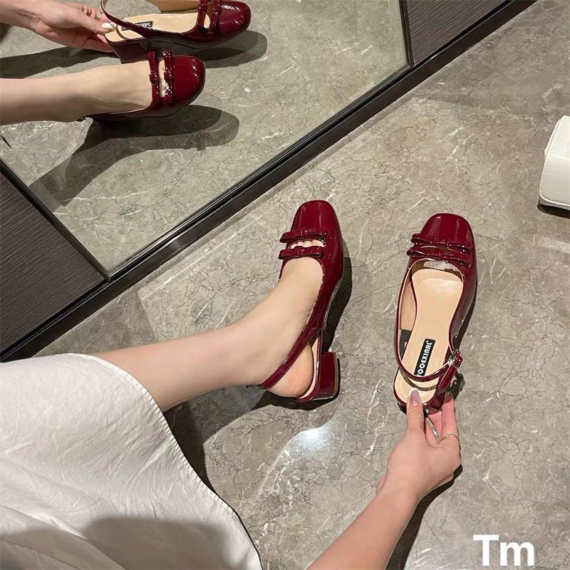 Giày Da Bóng Búp Bê Nữ Sục Gót 3p