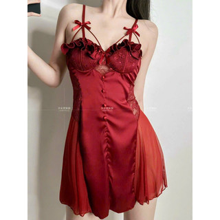 Váy ngủ lụa phối ren sexy có đệm ngực sẵn Váy ngủ hai dây nữ sexy phối ren