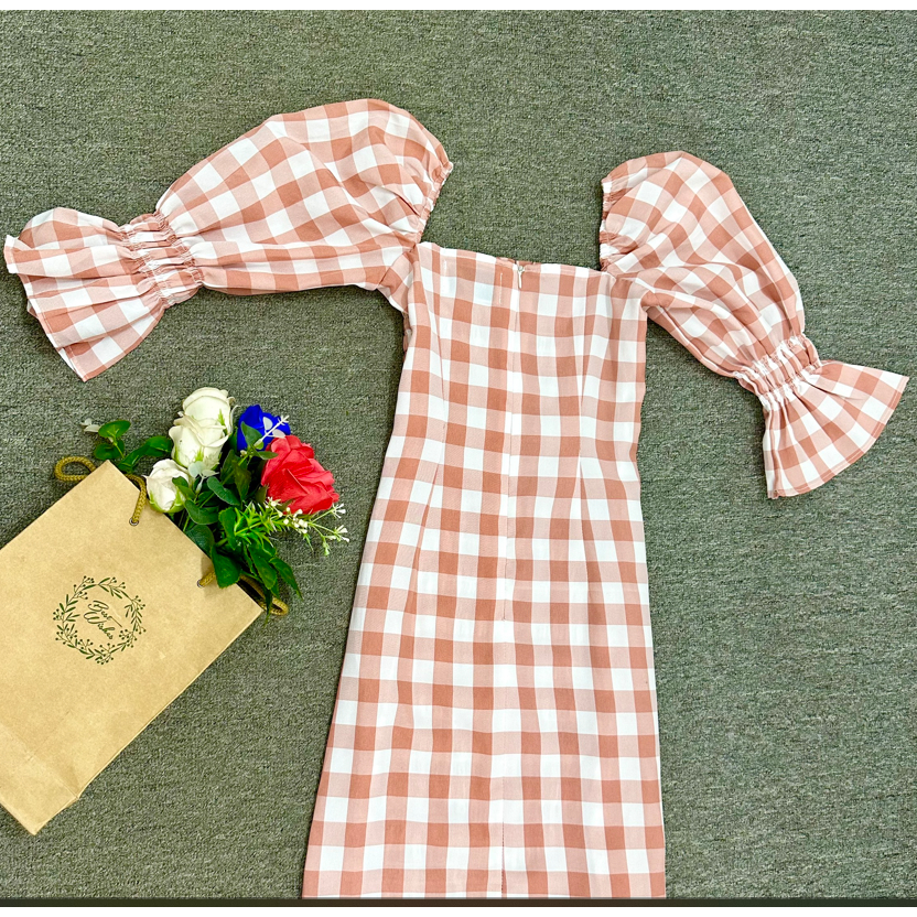 Thanh lý đầm caro hồng Ceci cela size S