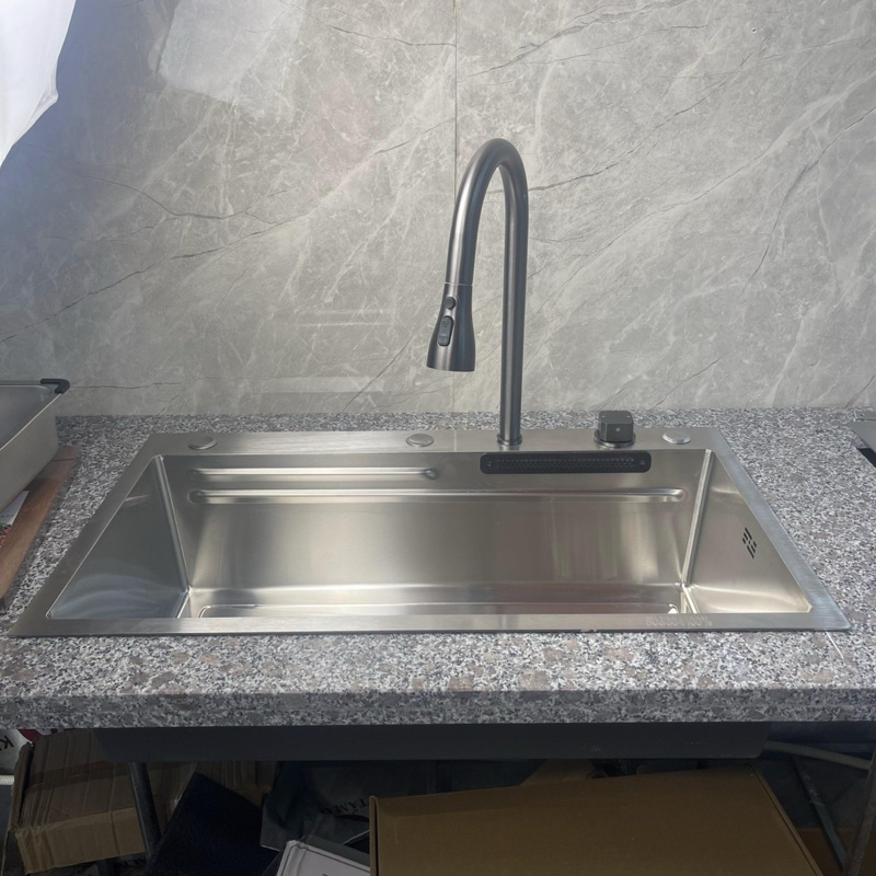 Combo chậu 1 hố kèm vòi đa năng inox sus 304