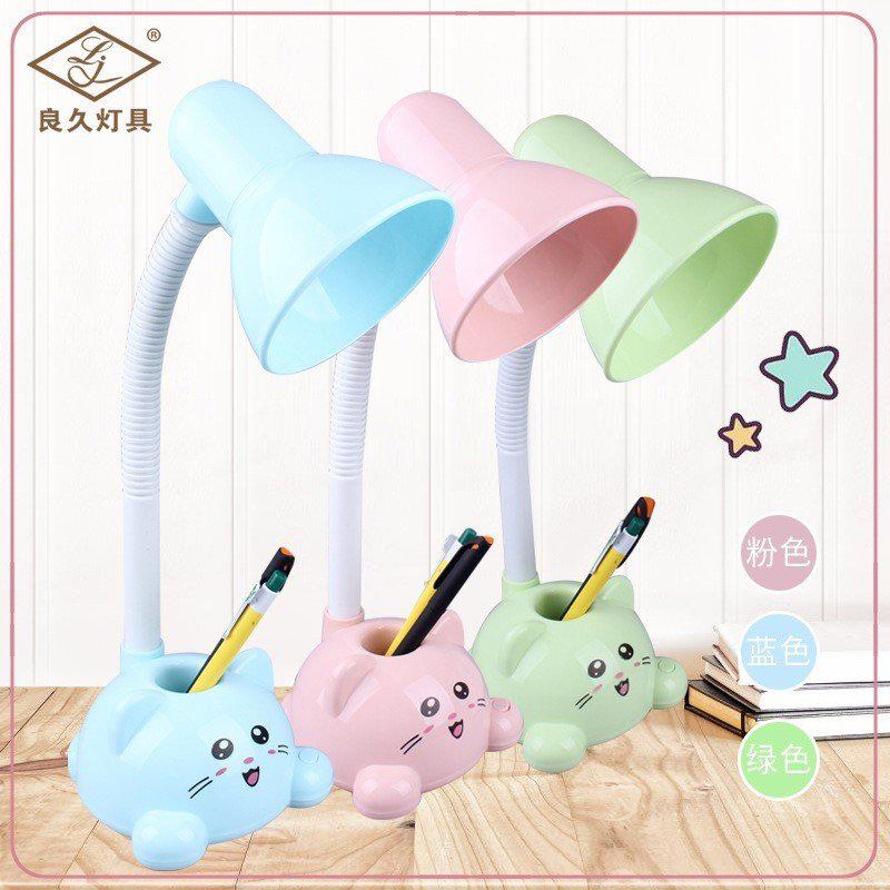 ĐÈN HỌC ĐỂ BÀN HÌNH MÈO CUTE CHỐNG CẬN CÓ ỐNG CẮM BÚT CHO BÉ TRAi BÉ GÁI