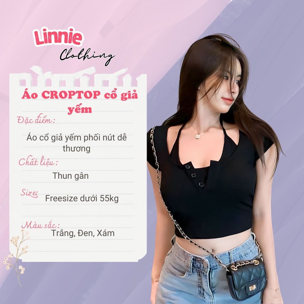 Áo Croptop Ngắn Tay Giả Yếm Linnie - Áo Kiểu Nữ Mặc Hè Vạt Bầu Chất Thun Gân Siêu Xinh C2