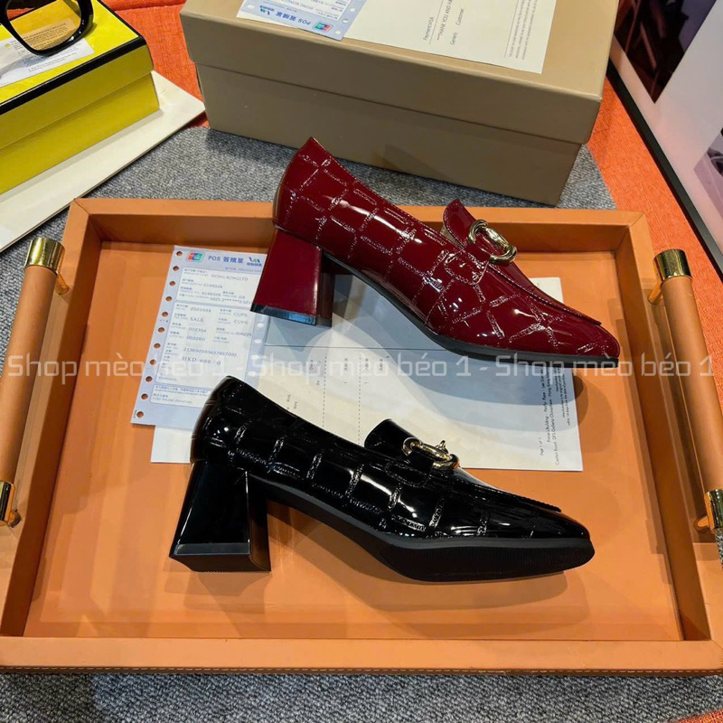 Giày cao gót vân rắn mũi vuông khoá ngang gót trụ fullbox hàng quảng châu cao cấp