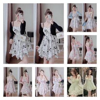 🛍 Đầm váy nữ 🛍Bộ sưu tập đầm voan hoa nhí mix kèm áo khoác tay dài,Váy dáng ngắn mini xoè nhẹ,đi chơi đi tiệc đều đẹp