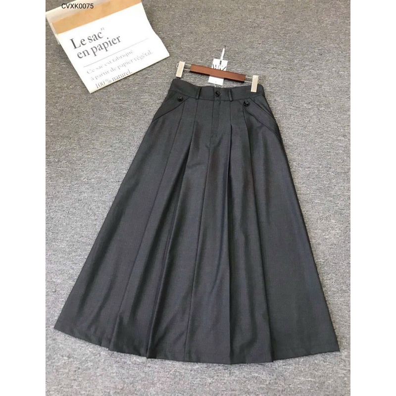 CVXK0075 Chân váy midi xếp ly màu ghi sang chảnh vnxk cho nữ
