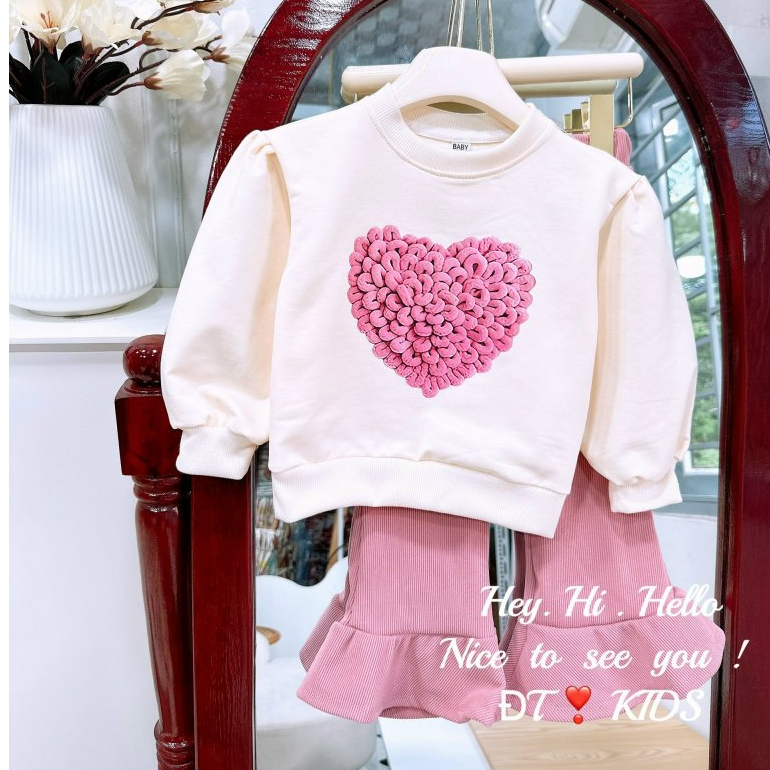 Bộ quần áo bé gái- Bồ đồ bé gái dài tay dáng quần bèo ống loe cho bé từ 8kg đến 25kg