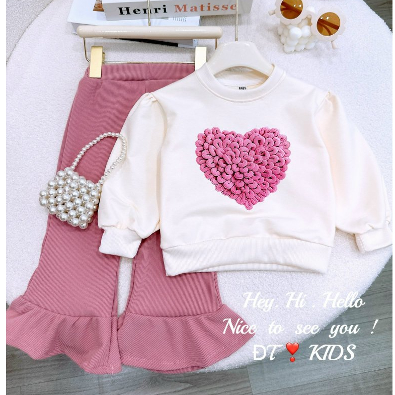 Bộ quần áo bé gái- Bồ đồ bé gái dài tay dáng quần bèo ống loe cho bé từ 8kg đến 25kg