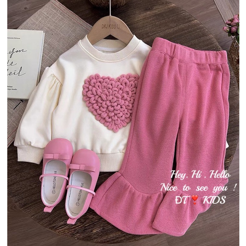 Bộ quần áo bé gái- Bồ đồ bé gái dài tay dáng quần bèo ống loe cho bé từ 8kg đến 25kg