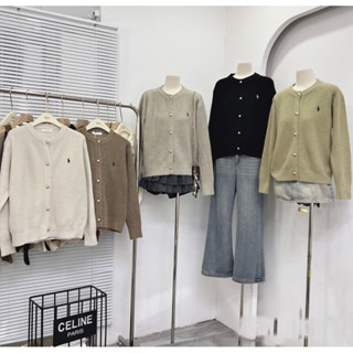 Áo cardigan len hạt gạo dày dặn thêu logo ngựa cúc đồng vàng hàng chuẩn Qc loại 1 ảnh thật - sẵn