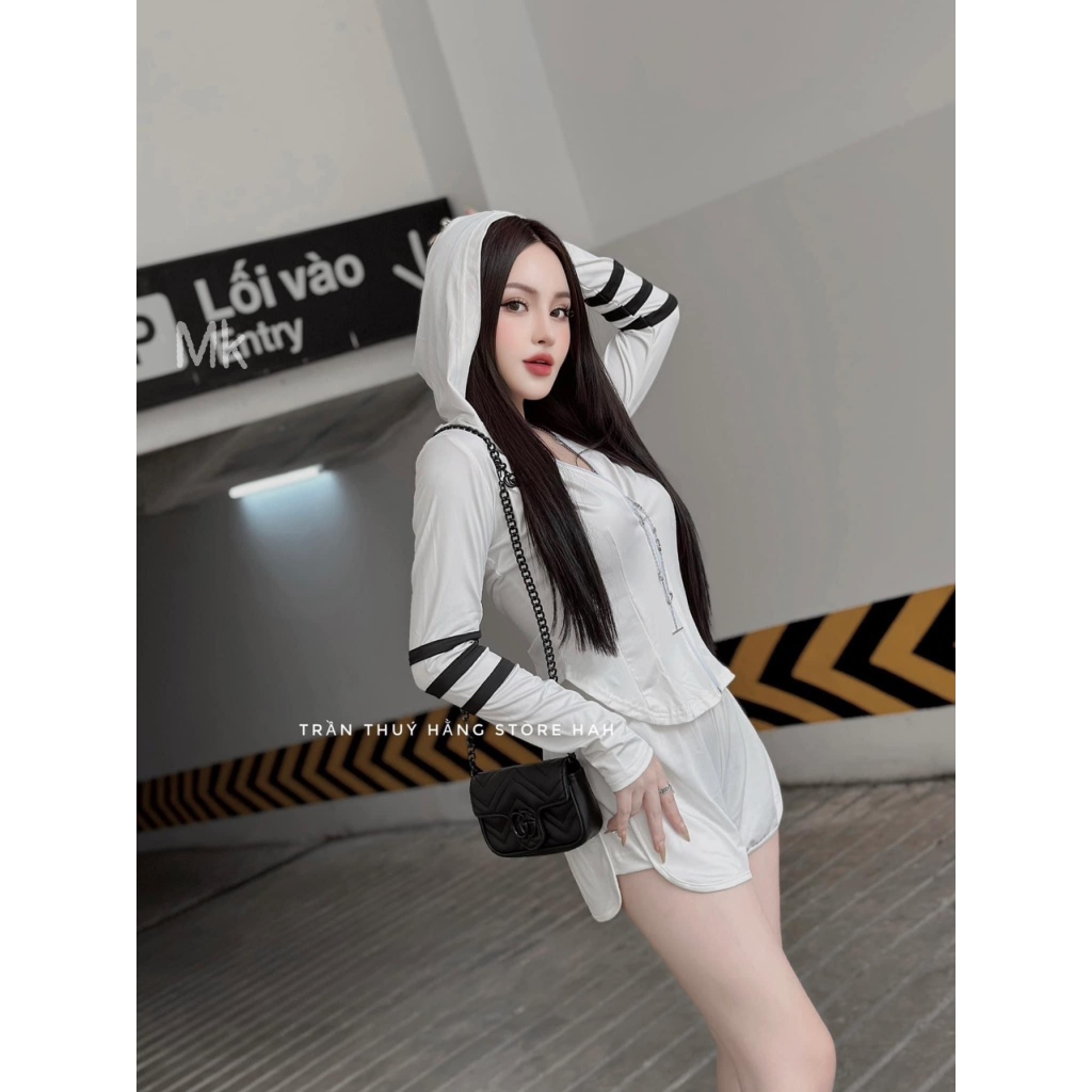 Set bộ thun gân tăm áo có nó tay dài thêu hình cún mix quần đùi ngắn xinh xắn