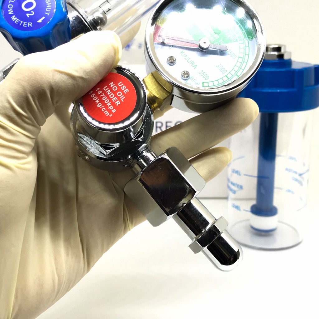 [Hàng Chuẩn Cty] Đồng hồ oxy y tế Kimura Nhật Bản An toàn, chất lượng - Trọn Bộ 3 Món Đồng Hồ + Cốc Tạo Ẩm + Dây dẫn khí