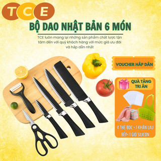 Bộ dao nhật bản 6 món chống dính cao cấp, bộ dao nhật asakh làm bếp 6 món lưỡi sóng cao cấp, chất liệu hợp kim chống gỉ