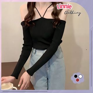 Áo Croptop Tay Dài Trễ Vai 2 Dây Thời Trang Nữ Linnie Siêu Xinh