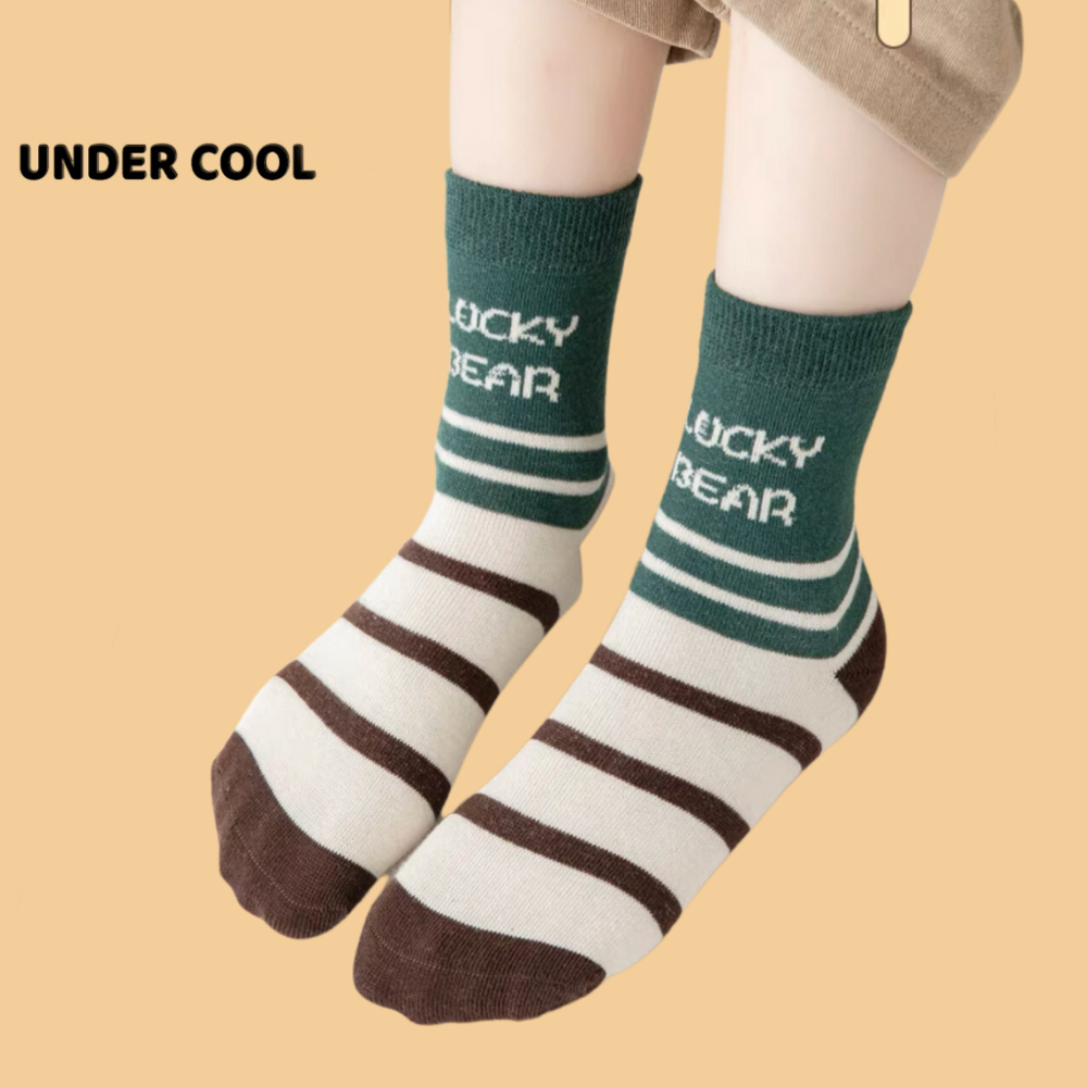 Set 5 Tất Trẻ Em UNDERCOOL Hoạ Tiết Gấu Kẻ Caro Tone Nâu